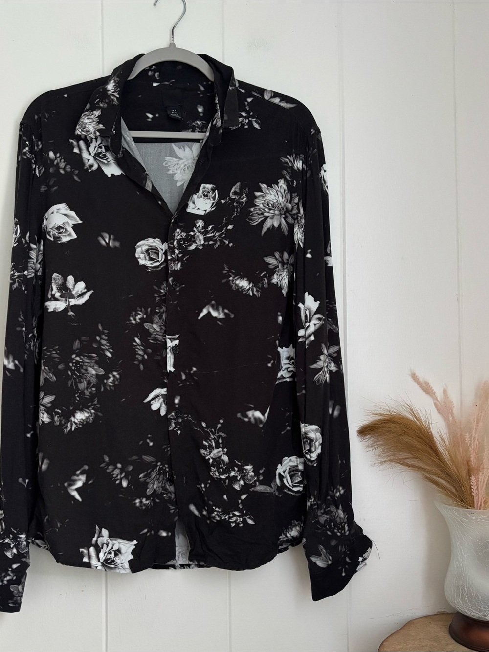 H&M Black and White Floral Button-Down Shirt